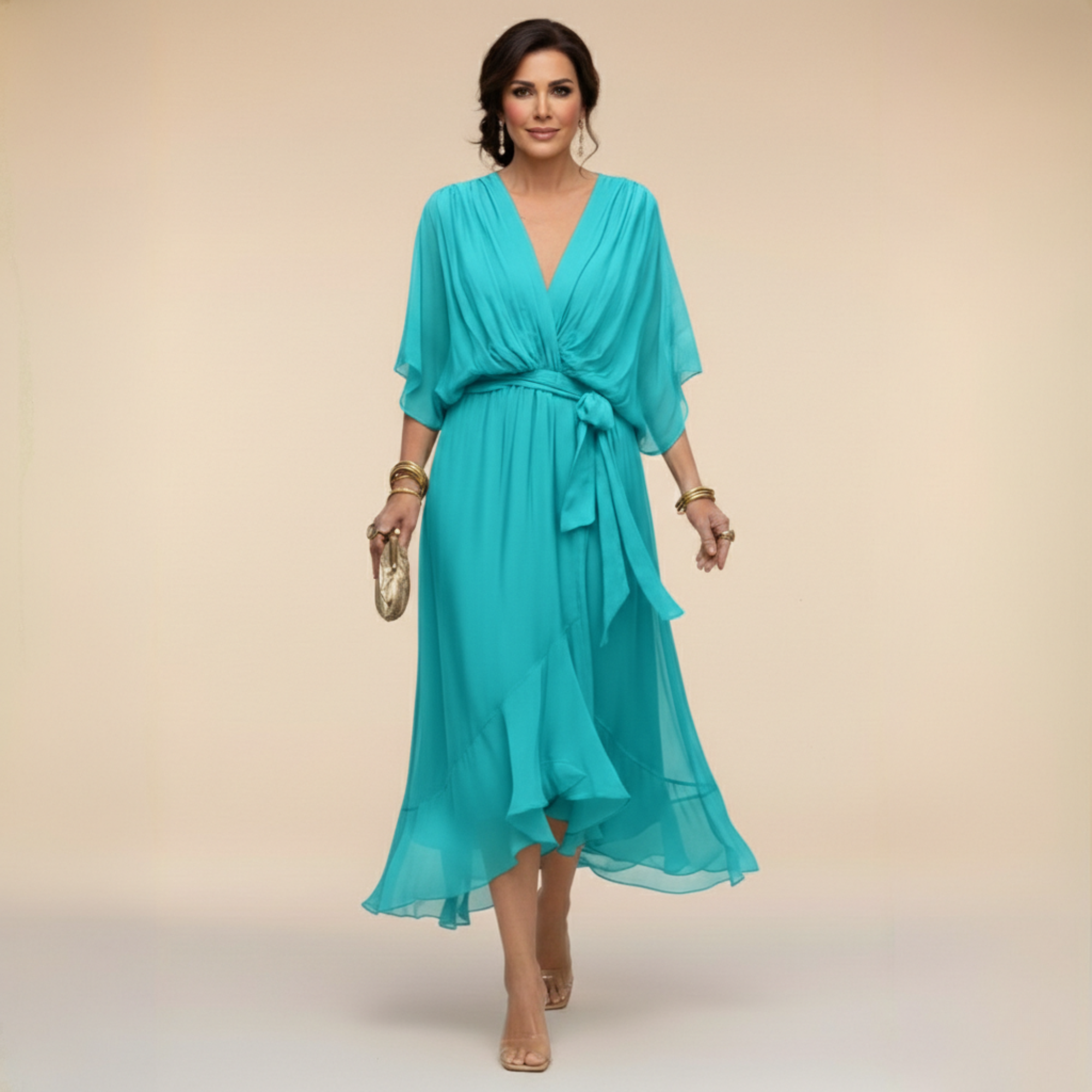 CELANOVIA™ VESTIDO ELEGANTE DE CHIFFON CON ESCOTE EN V
