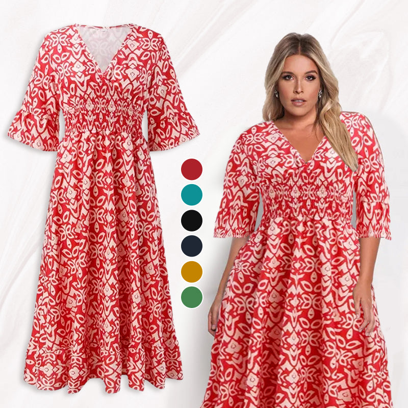 ROCÍO™ | VESTIDO INFORMAL CON ESCOTE EN V Y ESTAMPADO DE FLORES