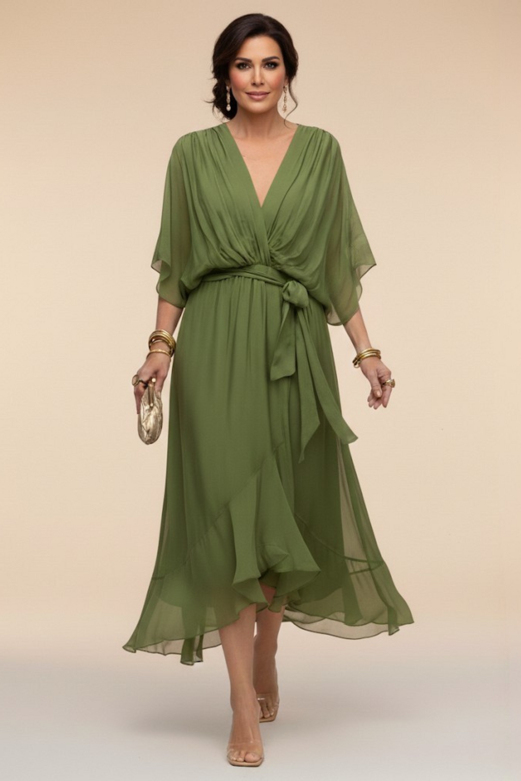 CELANOVIA™ VESTIDO ELEGANTE DE CHIFFON CON ESCOTE EN V