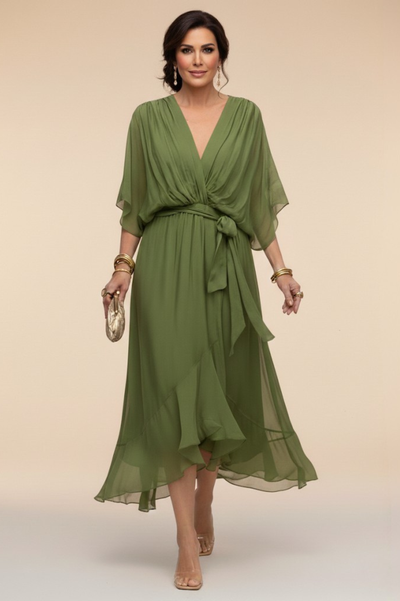 CELANOVIA™ VESTIDO ELEGANTE DE CHIFFON CON ESCOTE EN V