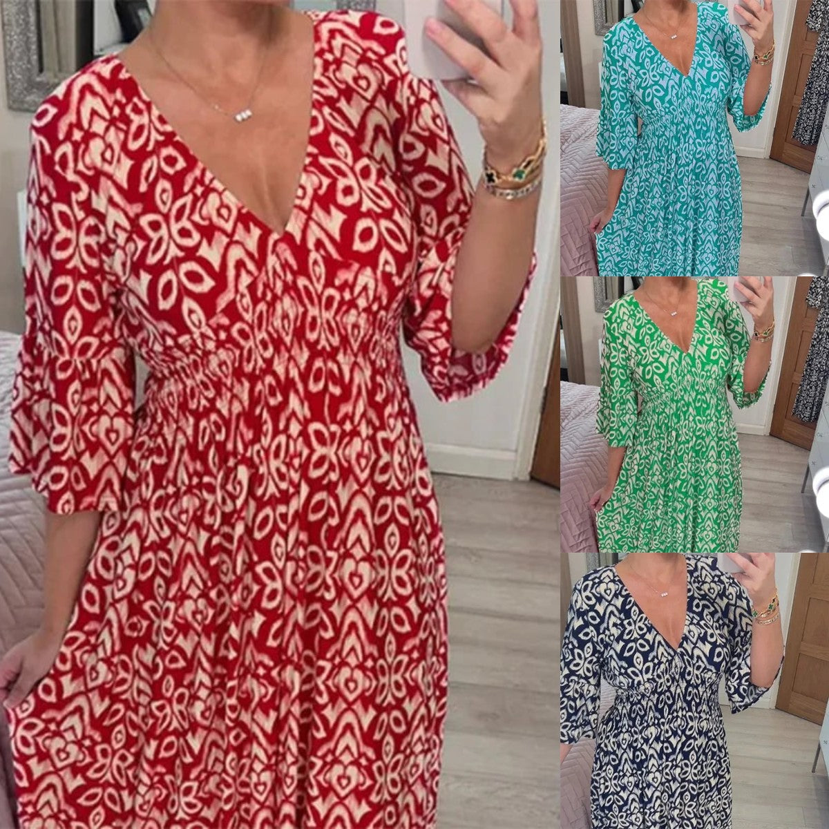 ROCÍO™ | VESTIDO INFORMAL CON ESCOTE EN V Y ESTAMPADO DE FLORES