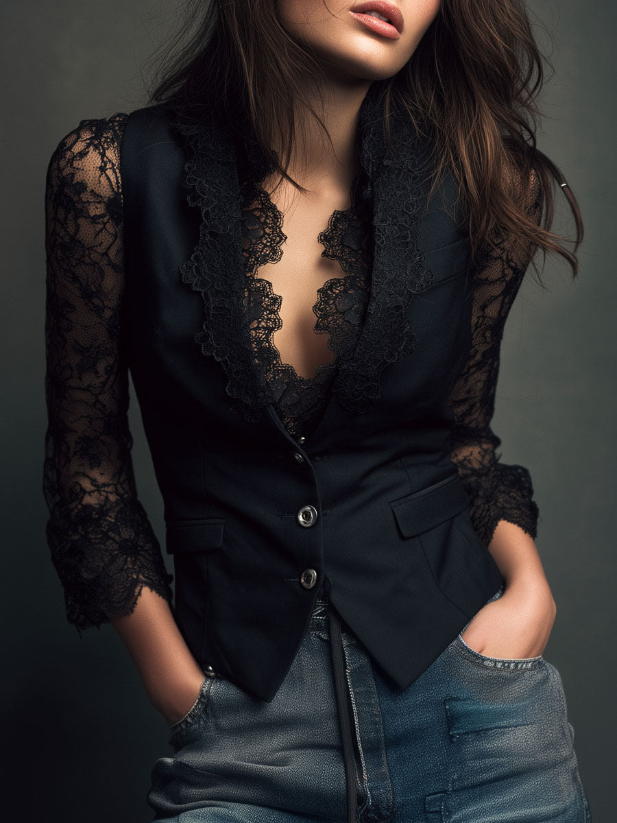NOEMI | Blazer negro con mangas semitransparentes