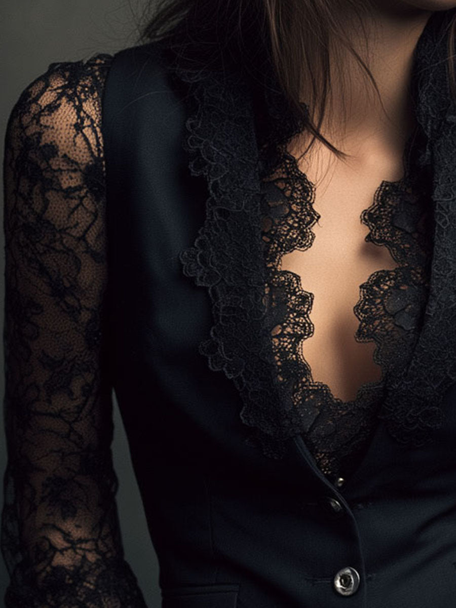 NOEMI | Blazer negro con mangas semitransparentes