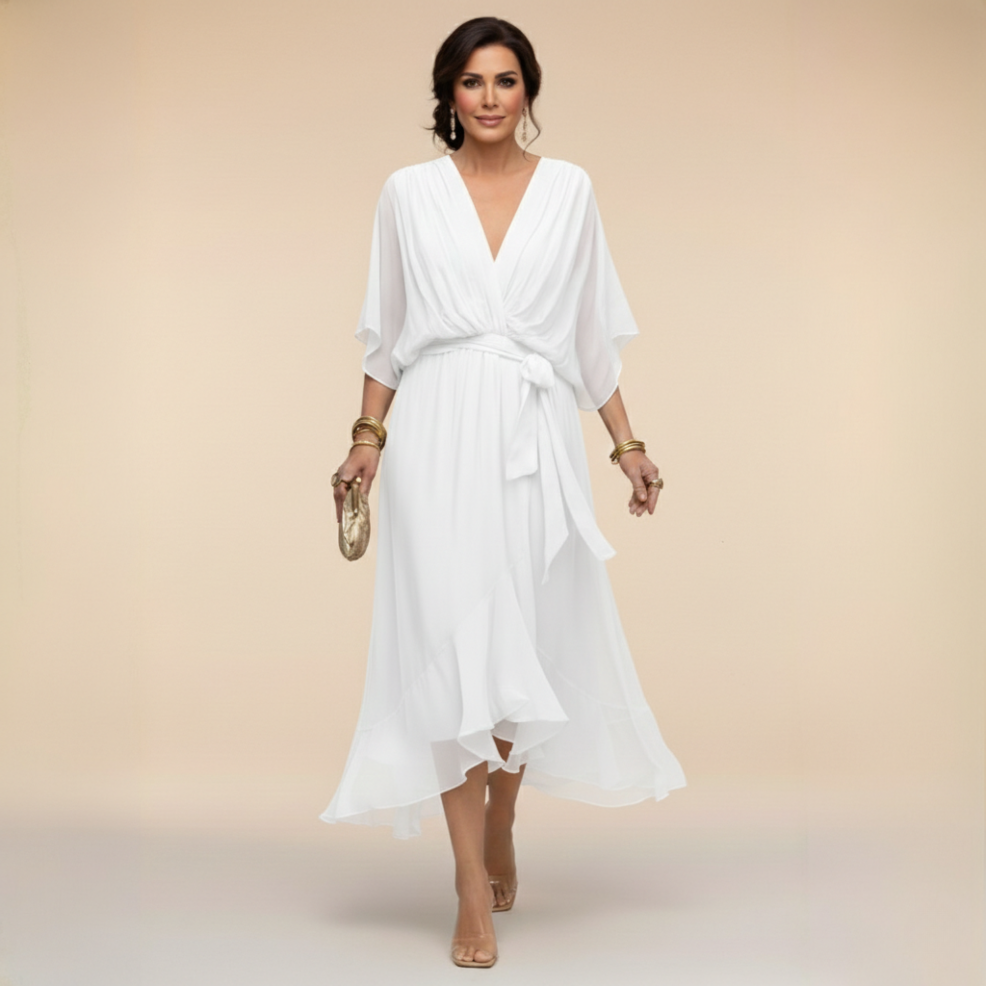 CELANOVIA™ VESTIDO ELEGANTE DE CHIFFON CON ESCOTE EN V