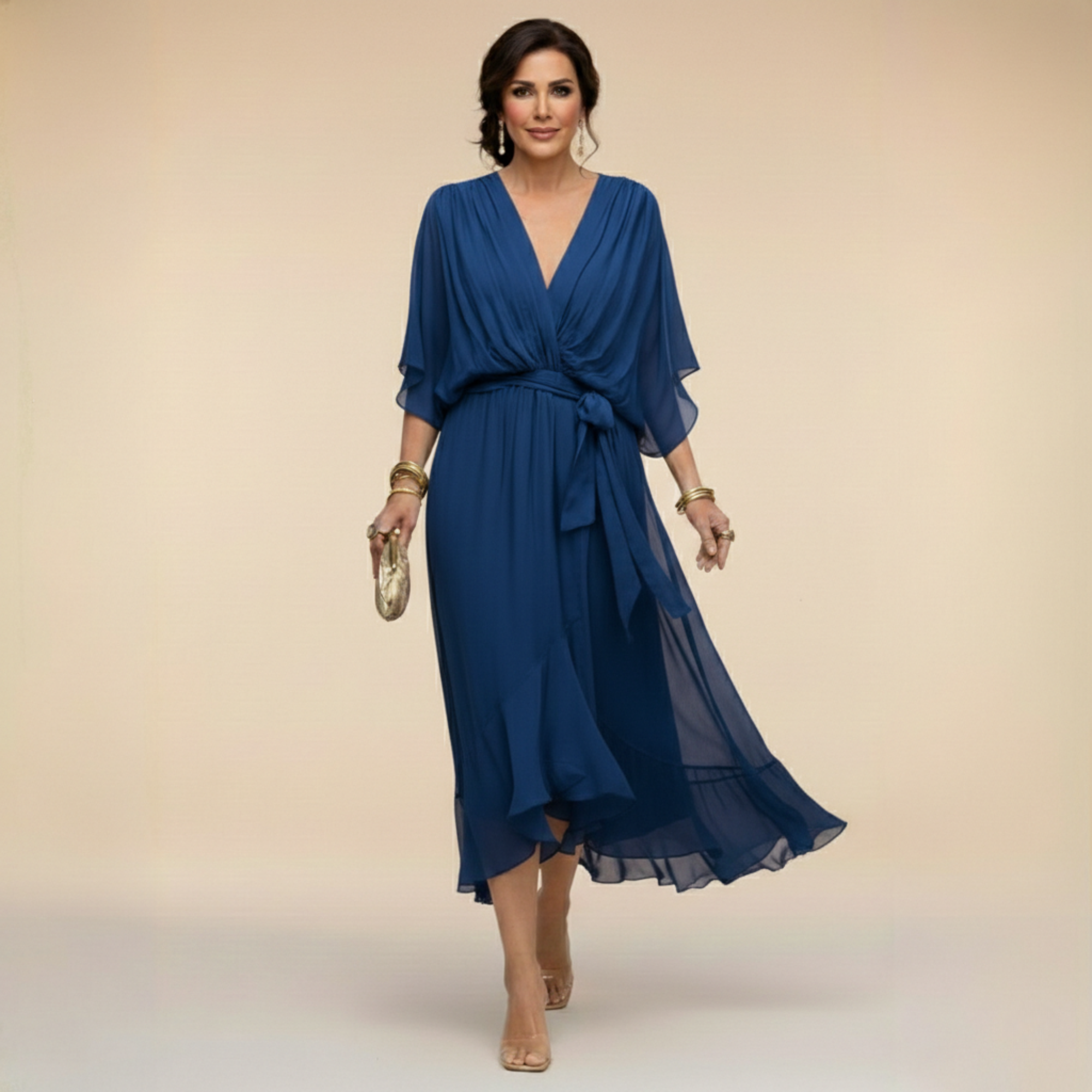 CELANOVIA™ VESTIDO ELEGANTE DE CHIFFON CON ESCOTE EN V