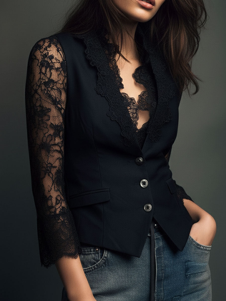 NOEMI | Blazer negro con mangas semitransparentes