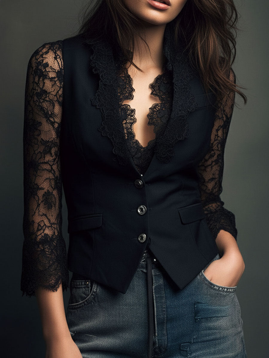 NOEMI | Blazer negro con mangas semitransparentes
