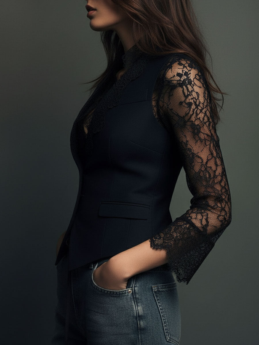NOEMI | Blazer negro con mangas semitransparentes