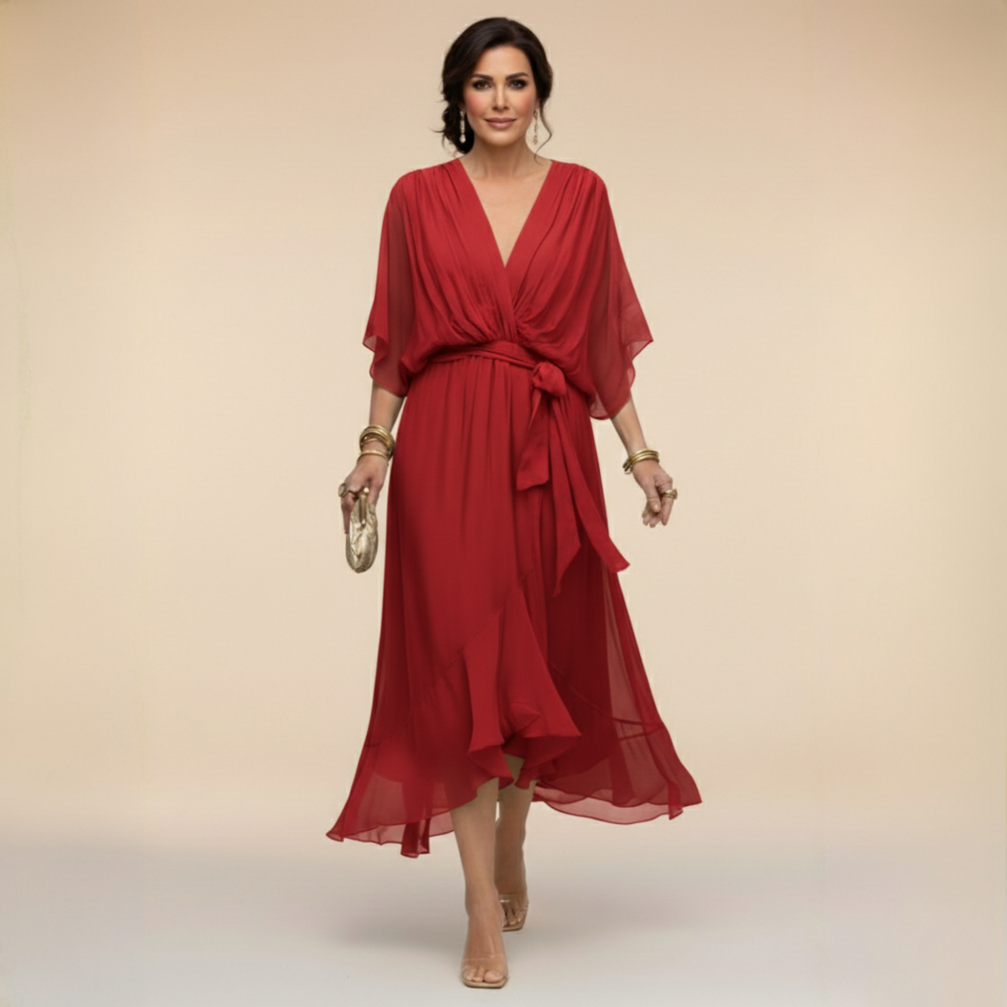 CELANOVIA™ VESTIDO ELEGANTE DE CHIFFON CON ESCOTE EN V