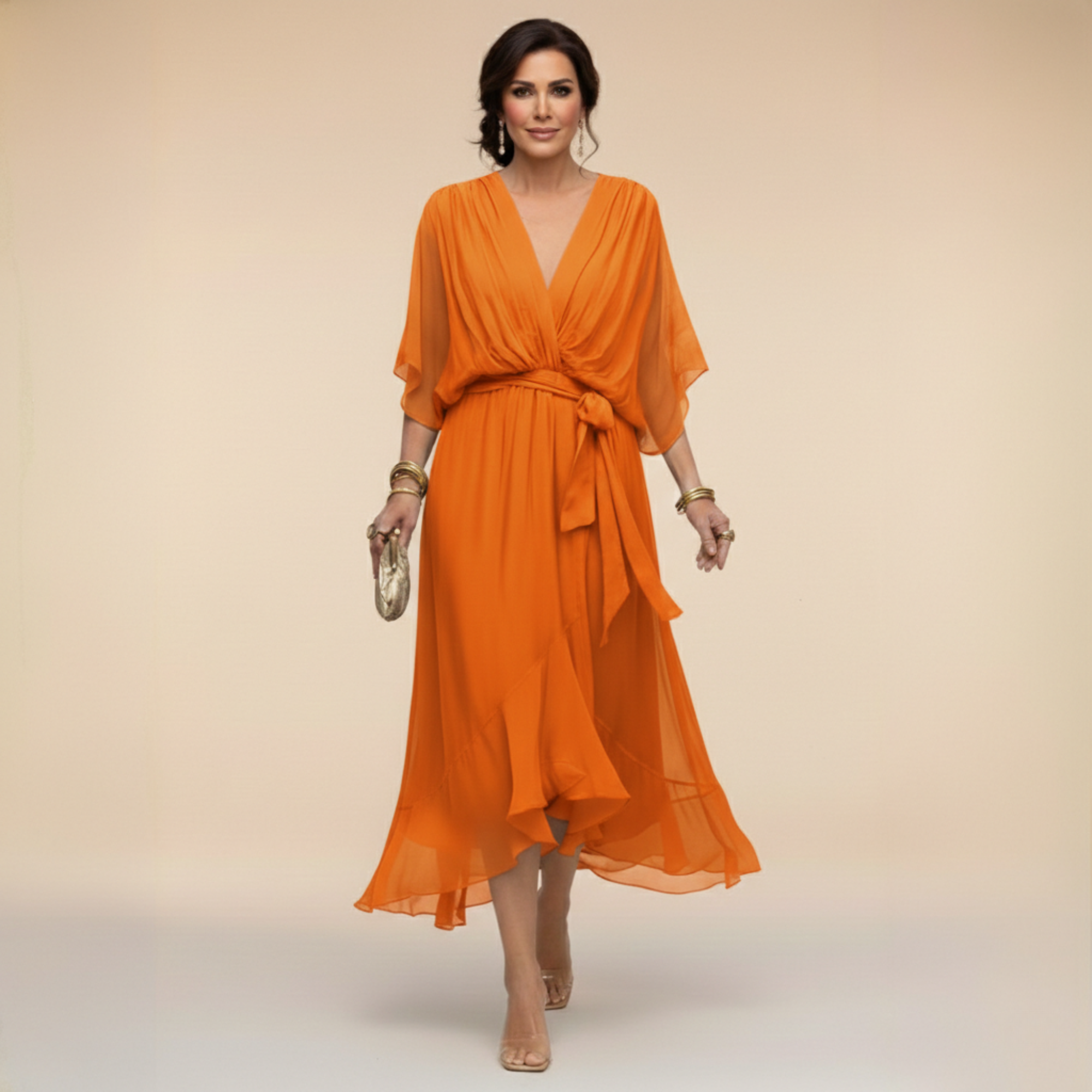 CELANOVIA™ VESTIDO ELEGANTE DE CHIFFON CON ESCOTE EN V