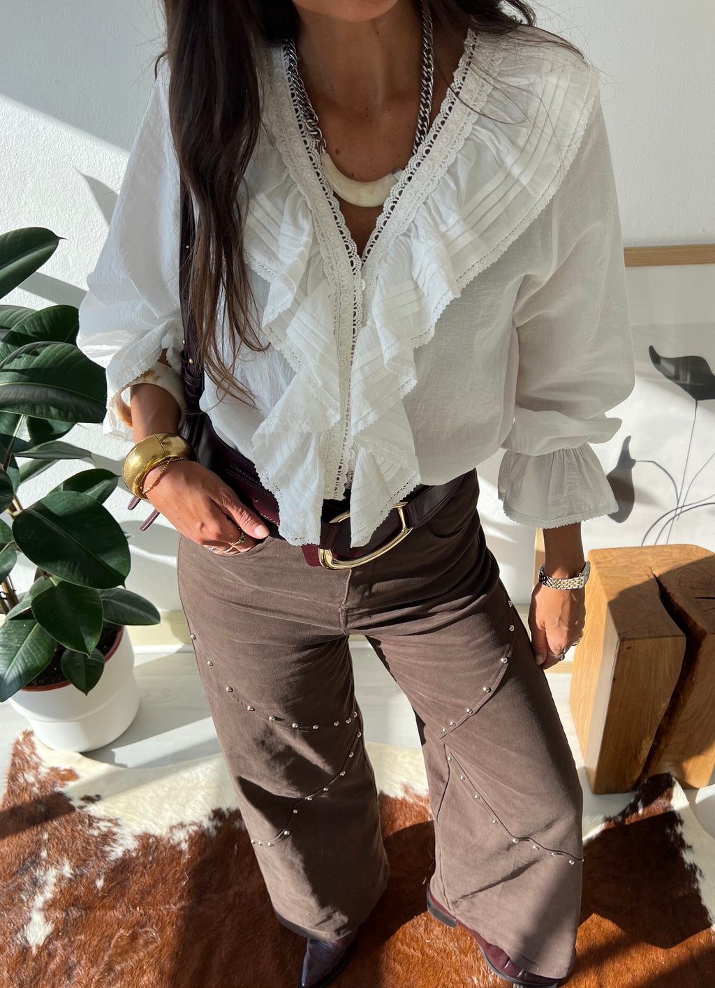 VITTORIA | Denim De Tachuelas Marrón