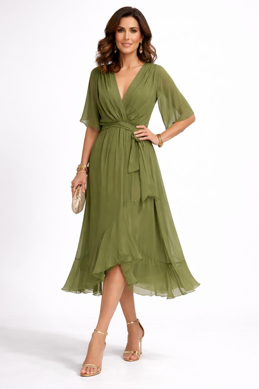 CELANOVIA™ VESTIDO ELEGANTE DE CHIFFON CON ESCOTE EN V