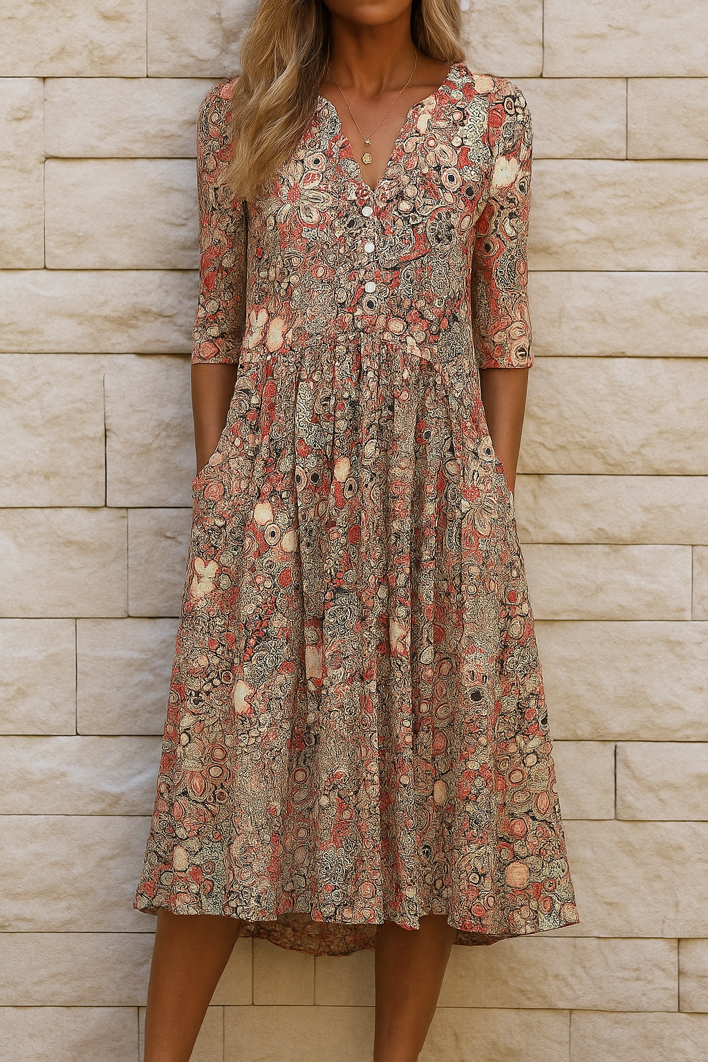 ELISA™  | VESTIDO ESTAMPADO CON CUELLO EN V