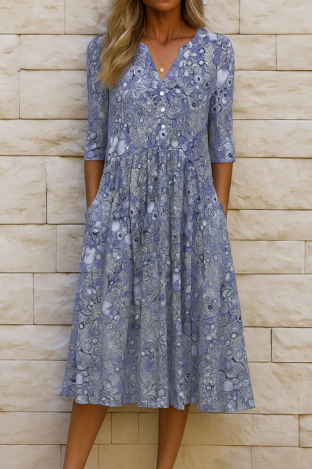ELISA™  | VESTIDO ESTAMPADO CON CUELLO EN V