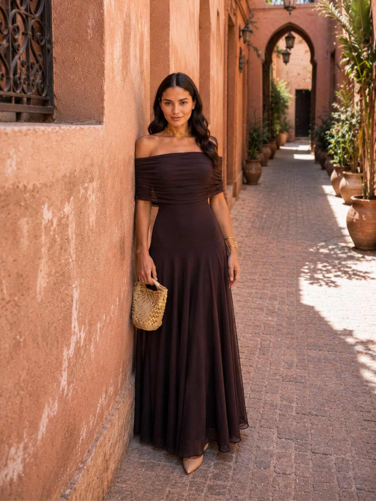MARTINA | Vestido Largo de Escote Bardot Drapeado
