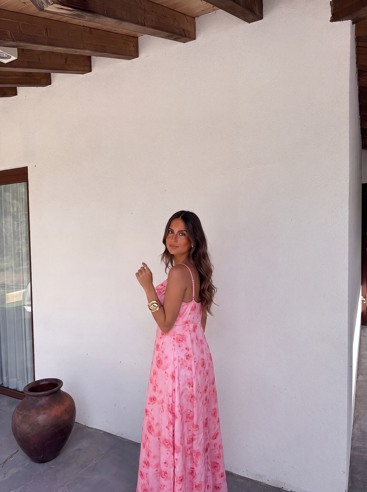 ROSALIA | Vestido Largo Rosa de Tirantes Finos Floral