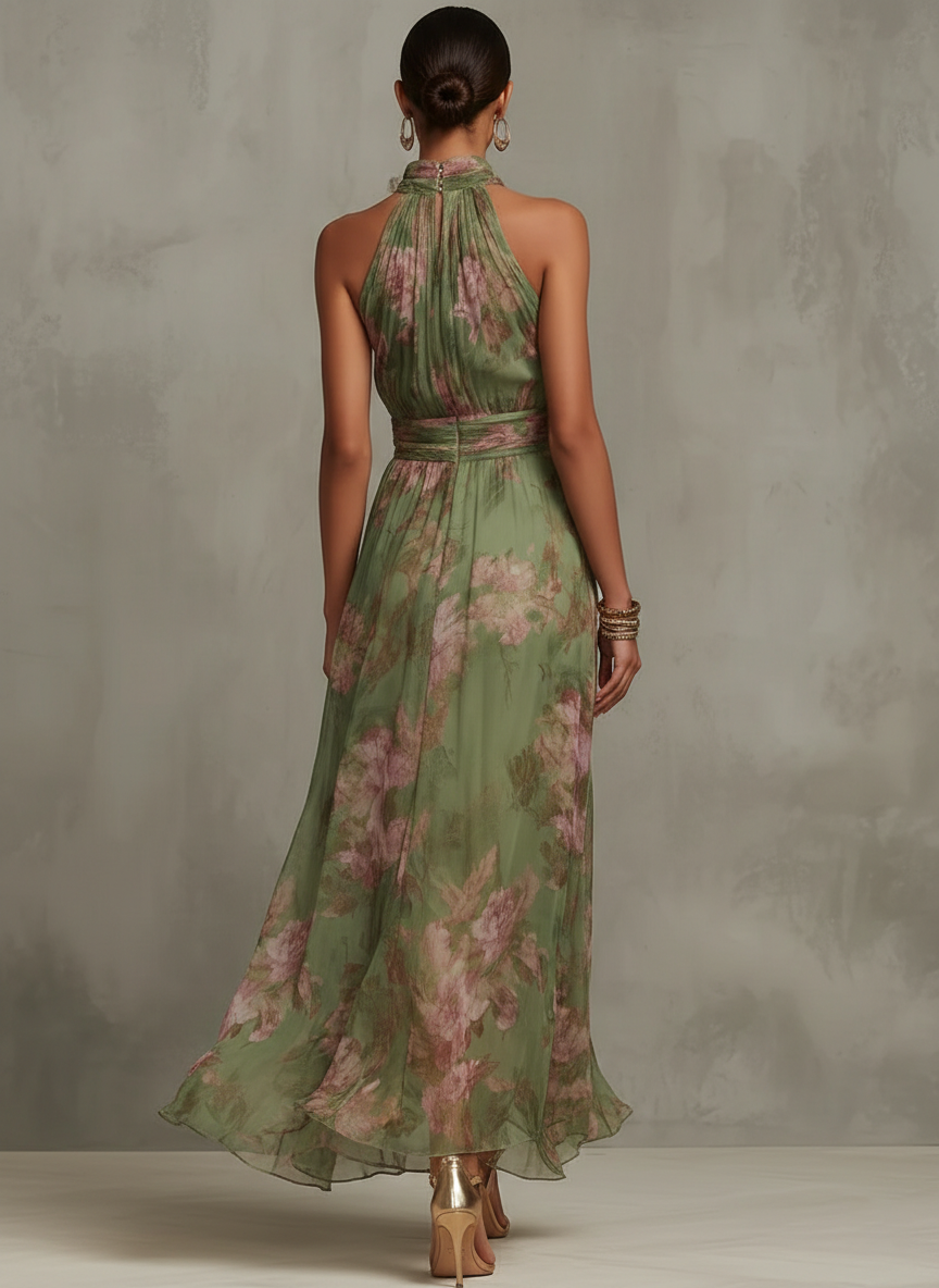 VESTIDO FLORAL CON CUELLO ALTO