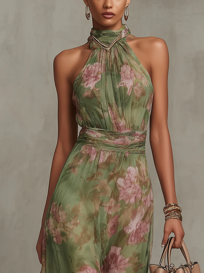 VESTIDO FLORAL CON CUELLO ALTO
