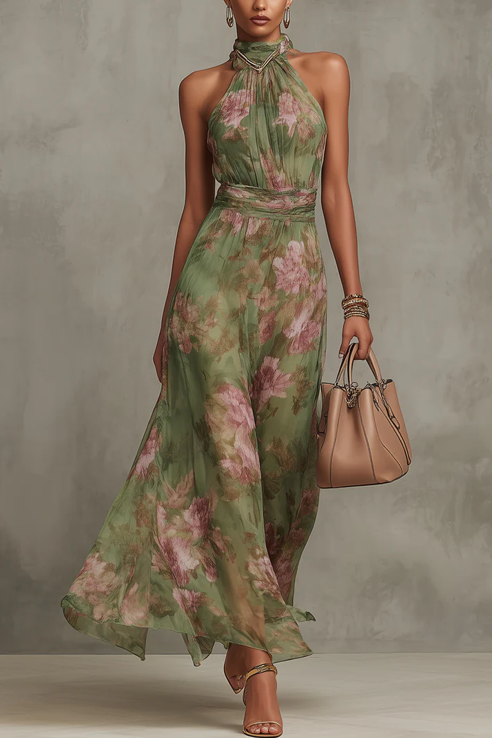 VESTIDO FLORAL CON CUELLO ALTO
