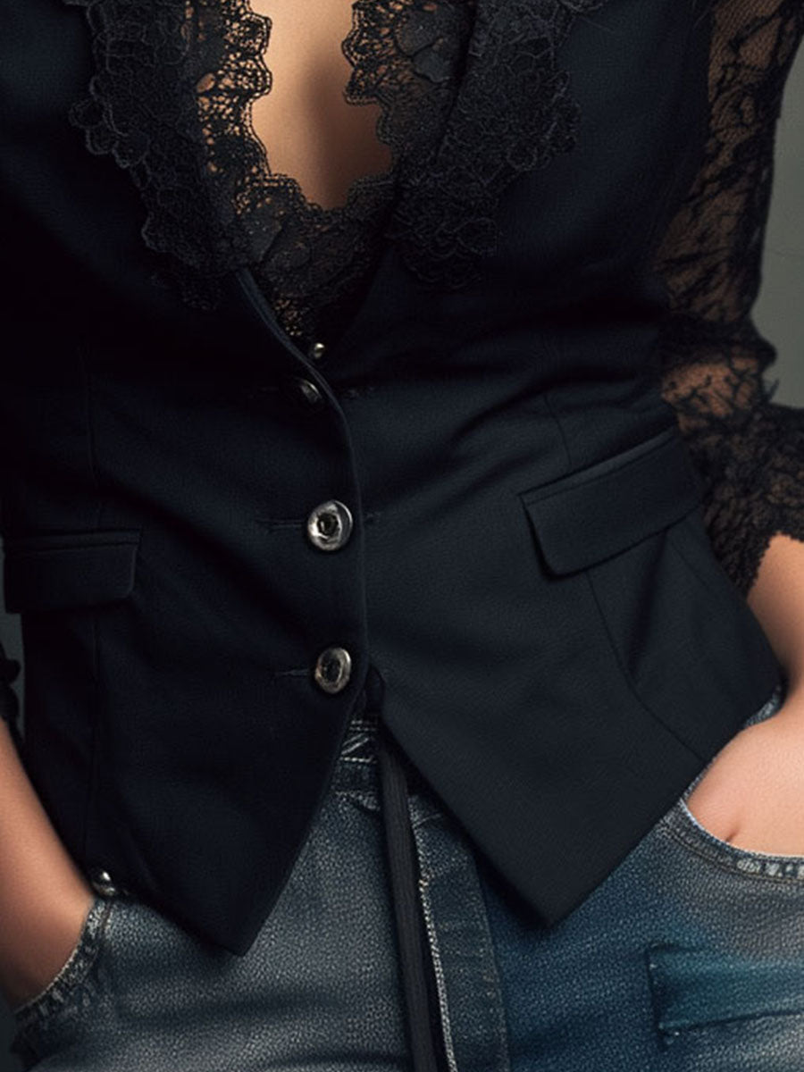 NOEMI | Blazer negro con mangas semitransparentes