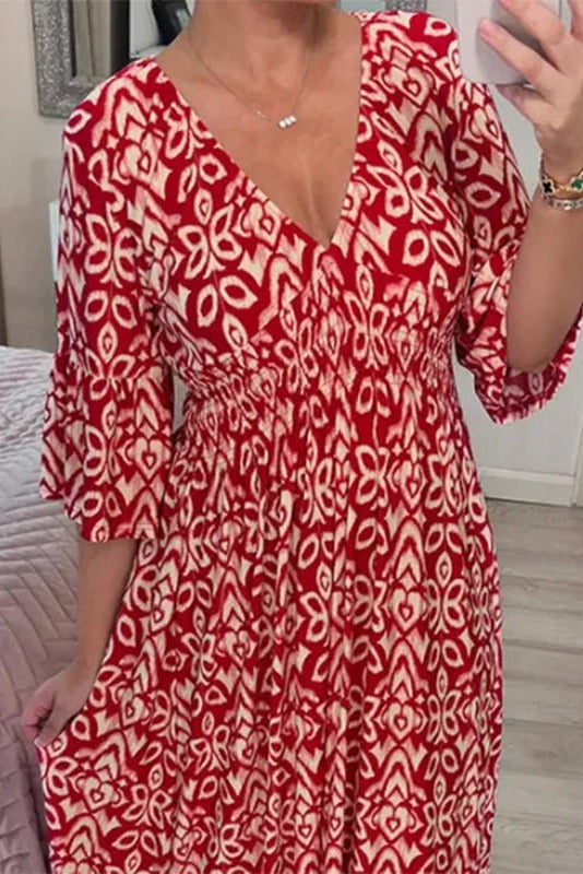 ROCÍO™ | VESTIDO INFORMAL CON ESCOTE EN V Y ESTAMPADO DE FLORES