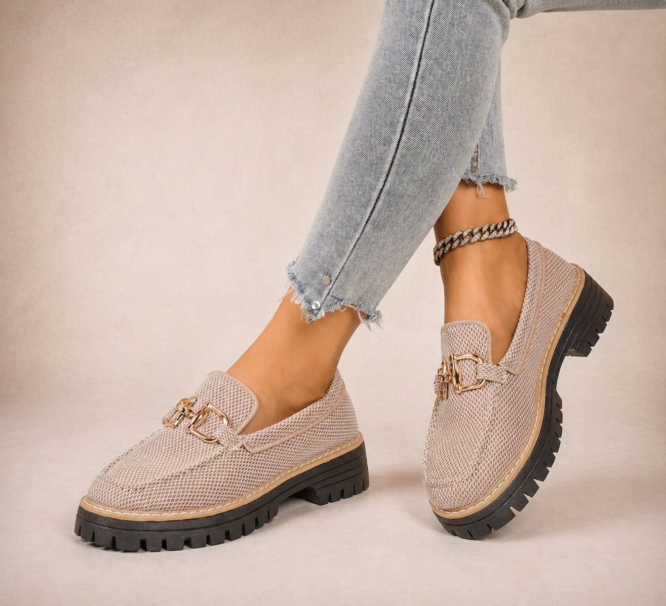 Mocasines de malla transpirable con suela gruesa